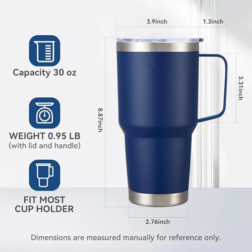 30 oz Stainless Steel Tumblers Bulk with Handle and Lid (8 Count)