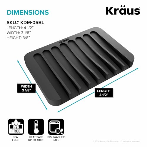 Self Draining Silicone Dish Drying Mat and Silicone Soap Dish Holder for Bathroom or Kitchen Counter in Black