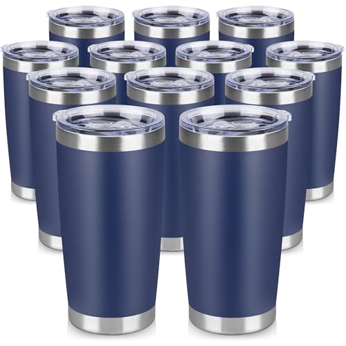 20 oz Tumbler Stainless Steel Tumblers Bulk with Lid Double Wall Insulated Coffee Tumbler Cups for Hot & Cold Drinks Powder Coated Travel Coffee Tumbler Mug Metal (12 Count)