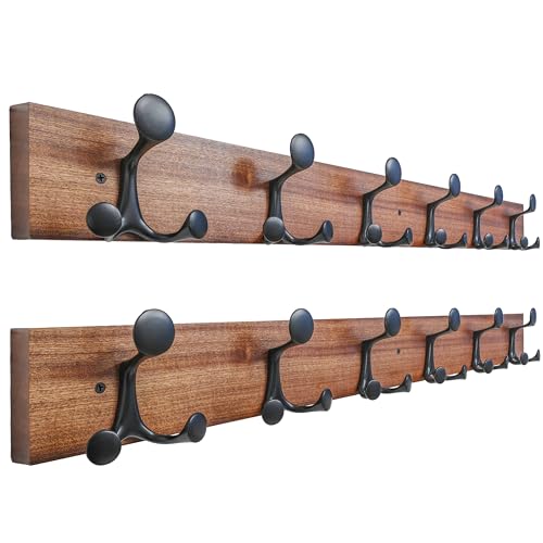 36 Inch Wood Coat Rack Wall Mount with 6 Triple Hooks (2 Count)