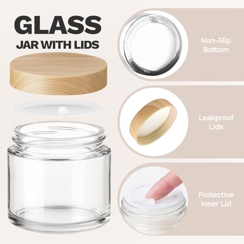 48 Pack 2 oz Small Glass Jars with Plastic Woodgrain Lids (48 Count)