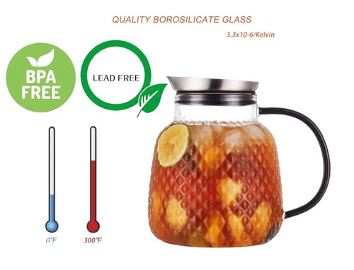 40 ounces “Pineapple Series” Glass Pitcher with Stainless Steel Lid