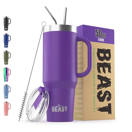 Beast 50 oz Tumbler with Handle Stainless Steel Vacuum Insulated Coffee Ice Cup Double Wall Travel Flask