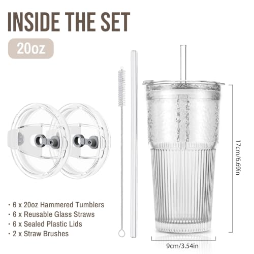20oz Wave Ribbed Glass Tumbler with Lid and Straw