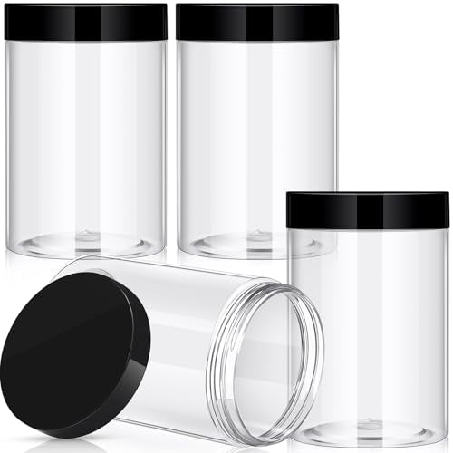 4 Pcs Plastic Jars Wide Mouth with Lids (4 Count)