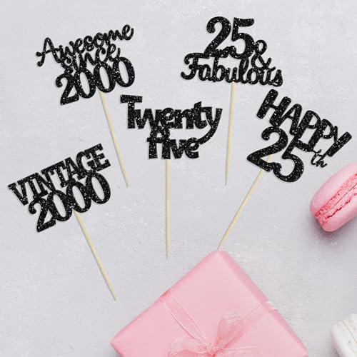 30Pcs Vintage 2000 Cupcake Toppers Glitter 25th Birthday Cake Decorations