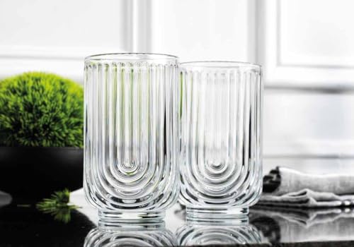 Vintage Glassware Art Deco Glasse Ribbed Drinking Glasses U (4 Count)