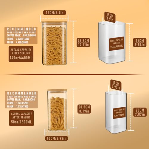 149oz 50oz Airtight Glass Square Storage Canister with Bamboo Lid Set of 2 (2 Count)