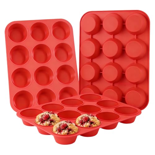 Silicone Muffin Pan 3 Pack Regular 12 Cup Muffin Tin for Baking Banana Muffins Cupcakes Egg Muffins (3 Count)