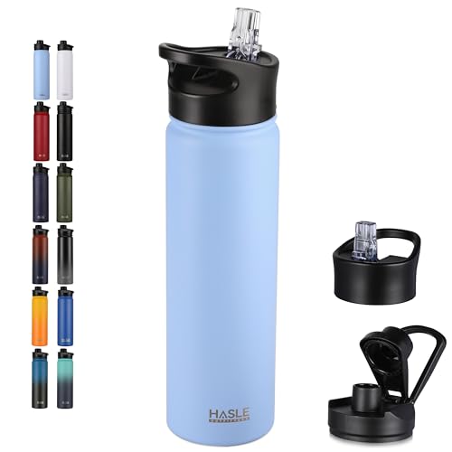 Insulated Water Bottle 22 oz Double Wall Stainless Steel Water Bottle Wide Mouth with Straw Lid & Spout Lid Keeps Cold or Hot