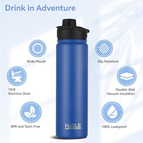 Insulated Water Bottle 22 oz Double Wall Stainless Steel Water Bottle Wide Mouth with Straw Lid & Spout Lid Keeps Cold or Hot