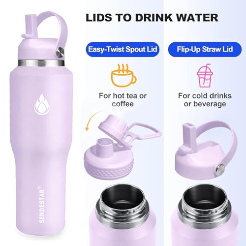 40oz Water Bottle Wide Mouth Stainless Steel Vacuum Insulated Double Wall with 2 Straw Lids Fit in Any Car Cup Holder