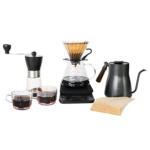 Pour Over Coffee Maker Set includes a manual grinder