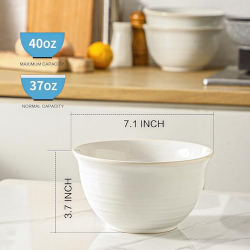 Soup Bowls 40 Ounce Deep Ceramic Bowl Sets for Cereal Soup Salad Pasta Popcorn Oatmeal Breakfast (4 Count)