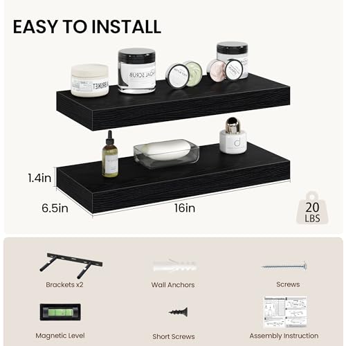 16 Inch Floating Shelves Wall Mounted for Display (2 Count)