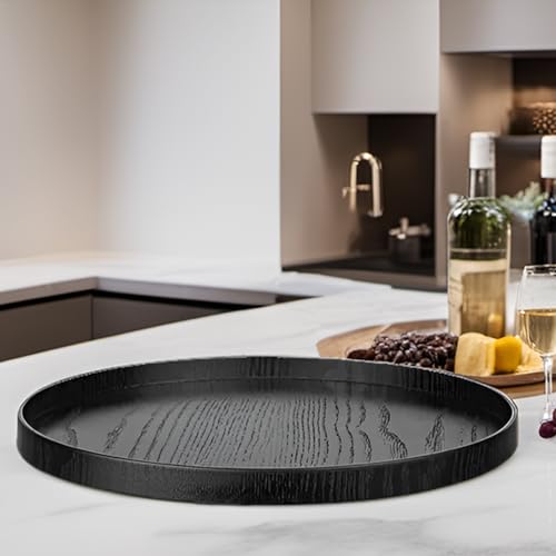 Round Solid Wood Serving Tray Extra Large Tea Coffee Snack Food Meals Serving Plate Non