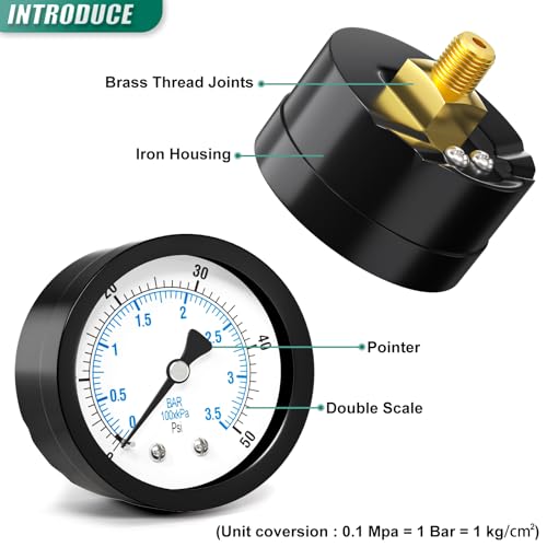 0 50PSI Well Pump Pressure Gauge 2" Dial Size