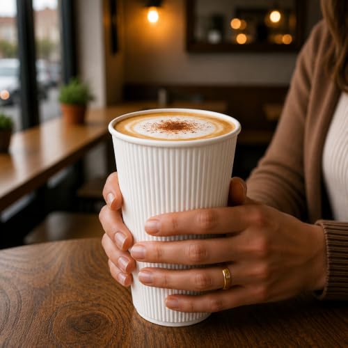 Coffee Cups 500 Pack of 16 oz Ripple Wall Insulated Coffee Cups Non (500 Count)
