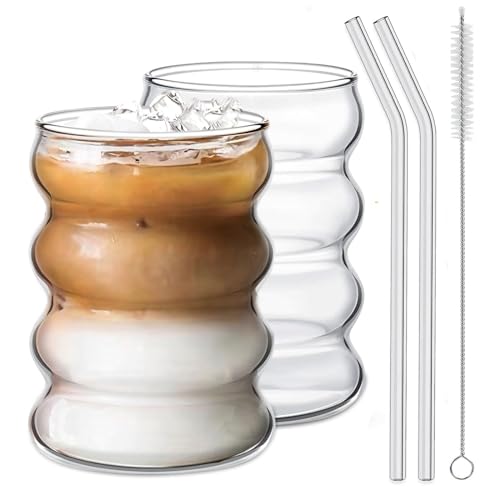 2 Pcs Drinking Glasses with Glass Straw 14oz Glassware Set (2 Count)