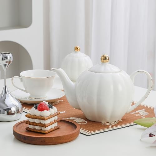 36oz White Porcelain Teapot with Gold Trim