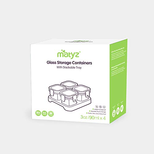 4 Pack Glass Baby Food Containers with Airtight Lids and Stackable Tray (4 Count)