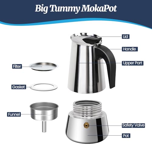 9 Cup Moka Pot Stainless Steel 450ml Italian Espresso