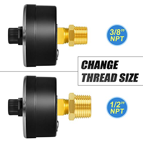 0-60Psi 1/4" NPT Pressure Gauge Box with dial for selecting Filter, 3-2-3% Accuracy, Center Back Mount, with 1/2" NPT and 3/8" NPT Hex Bushing