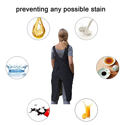 Pinafore Cross Back Apron for Women with Pockets