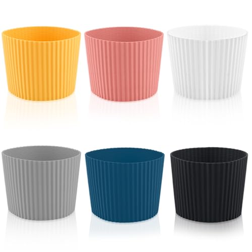 6 Pack Silicone Cup Sleeve Heat Resistant Coffee Cup Protective Sleeve Nonslip Glass Bottle Mug Protector Cover for Home Travel (6 Count)
