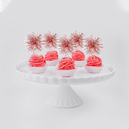 40 PCS Foil Firework Cupcake Toppers Rose Gold Sparkler Cupcake Picks Sparkle Tinsel Fireworks Decorations Cocktail Fruit Toothpick for Firework Theme Birthday Wedding Graduation Party Decor Supplies (40 Count)