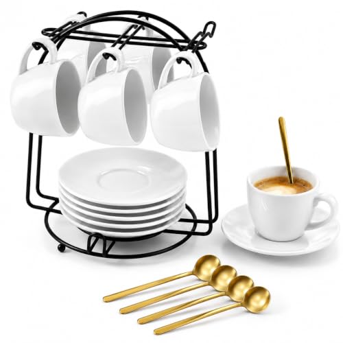 4 oz Espresso Cups Set of 6 with Saucers