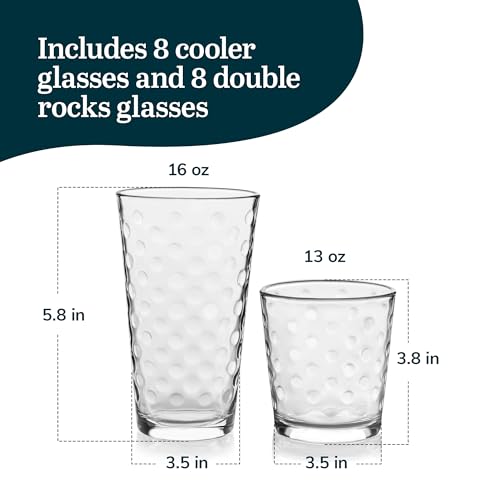 Awa Polka Dot Tumbler & Rocks Drinking Glasses Set of 16 (16 Count)