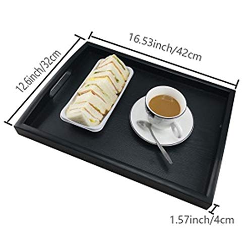 Serving Tray Large Black Wood Rectangle Food Tray Butler Tray Breakfast Tray with Handles