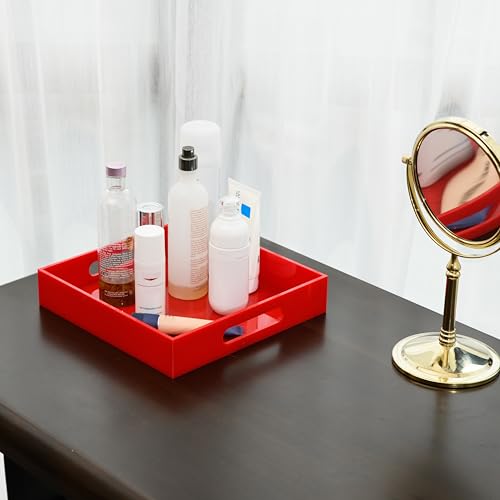 Sturdy Red Acrylic Serving Tray with Handles