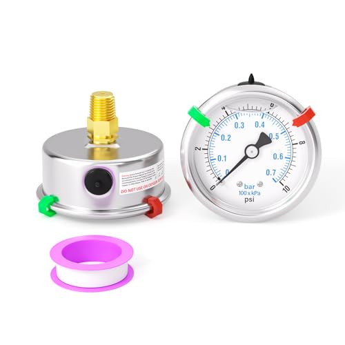 0 10PSI Stainless Steel Liquid Filled Pressure Gauge