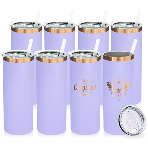 20 oz Skinny Tumblers Bulk with Lids and Straws Lilac (8 Count)