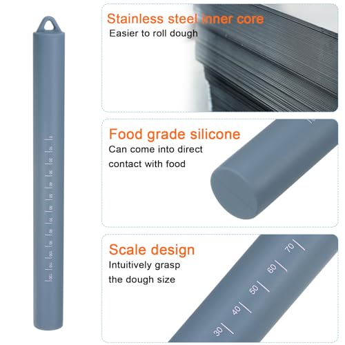 2pcs Silicone Rolling Pin 10" Stainless Silicone Surface Non (2 Count)