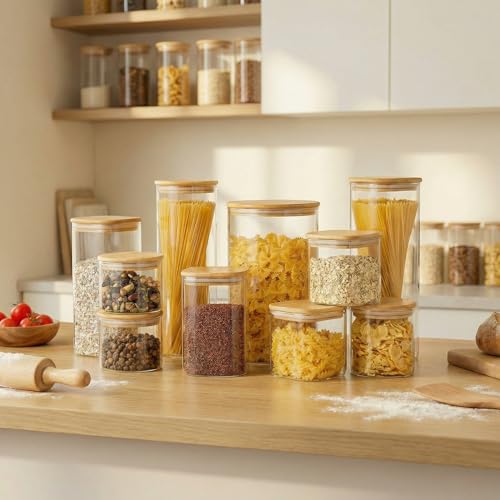 42 oz & 27 oz Square Glass Food Storage Containers with Bamboo Lids (4 Count)