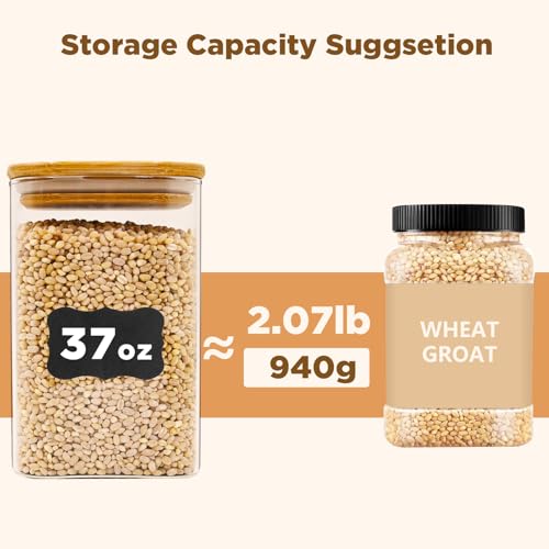 Glass Food Storage Jars Square 37oz (4 Count)