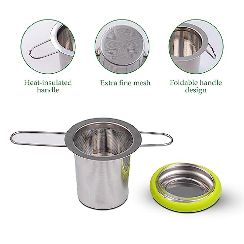 Tea Infuser Stainless Steel Tea Strainer Folding Handle Tea Filter Extra Fine Mesh Strainer Brewing Basket with Lid for Loose Leaf Tea