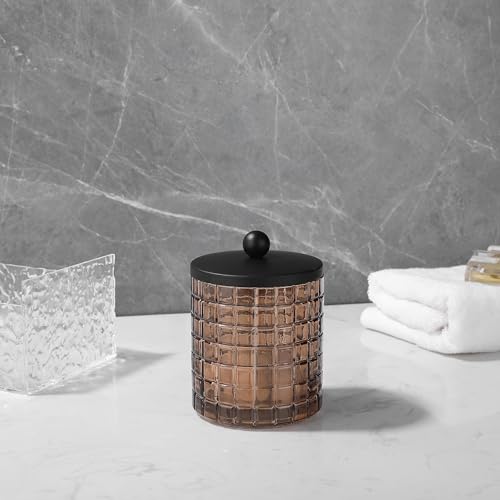 Amber Colored Tranlucent Apothecary Etched Geometric Grid Glass Jar W