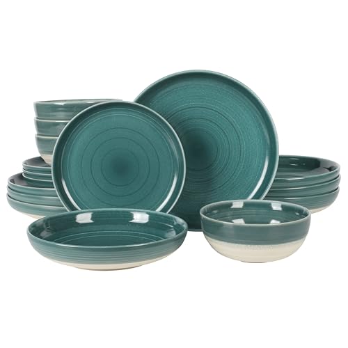 Clarina 16 Piece Double Bowl Stoneware Reactive Glaze Round Plates and Bowls Dinnerware Set