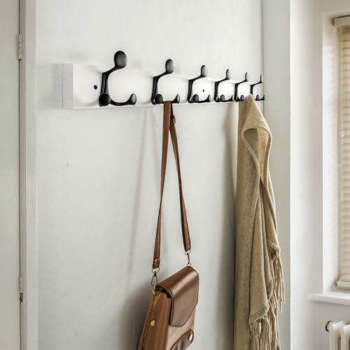 36 Inch White Wood Coat Rack Wall Mount with 6 Triple Hooks (2 Count)