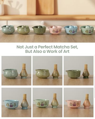 Matcha Whisk Set Ceramic Matcha Kit Set Includes Matcha Bowl (7 Count)