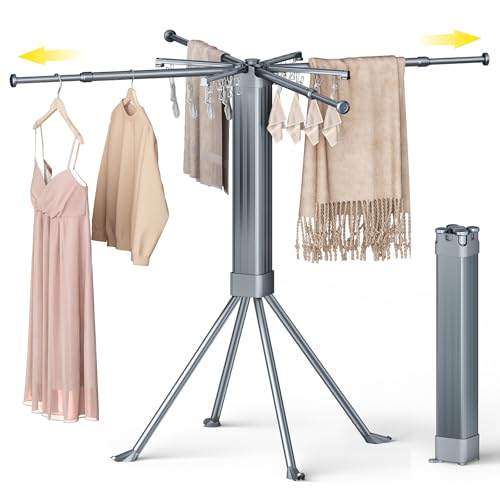 Clothes Drying Rack Foldable Extending Laundry Rack with 16 Clips Collapsible Clothing Rack Space