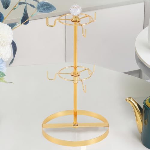 Double Tier Coffee Mug Tree Holder for Counter 6 Hooks