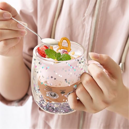 Gifts for Women Cat Gifts Double Walled Glass Coffee Latte Cup Cute Stuff Cat Mug Gifts for Her Christmas Stocking Fillers