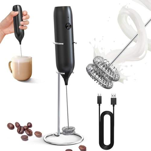 Rechargeable Milk Frother Handheld with Stand