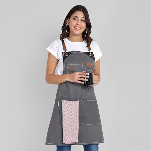 Chef Apron Recycled Cotton Kitchen Apron with an Adjustable Neck with Long Ties (2 Count)