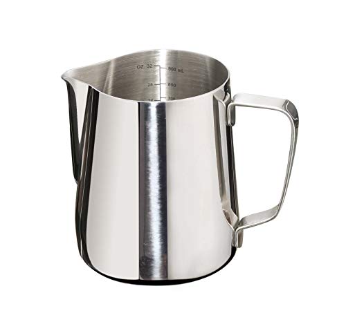 Frothing Pitcher 32oz Stainless Steel Cup with Double Measurement Scale Perfect for Latte Art Milk Frother Cup 32oz SUS304 Stainless Steel Milk FrotherPitcher Steaming Pitcher 900ML